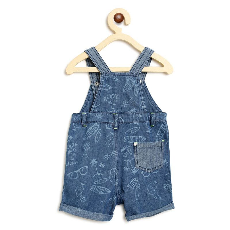 Boys Medium Blue Short Woven Dungaree image number 1
